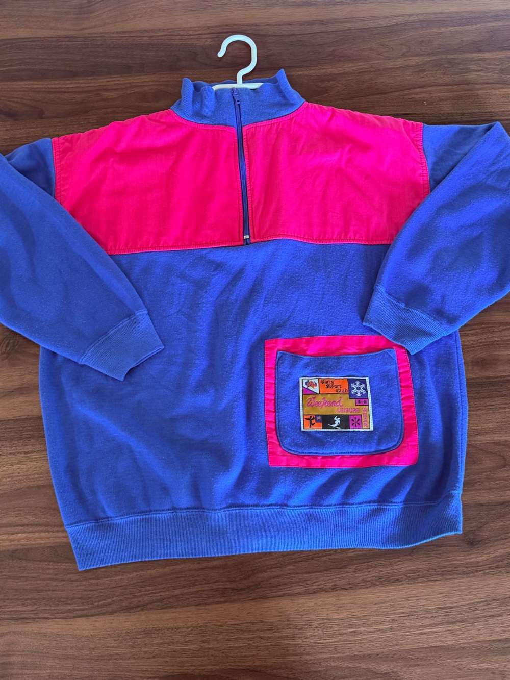 Ashley Taylor Blue & Pink Quarter-Zip Fleece Pullover - Vintage